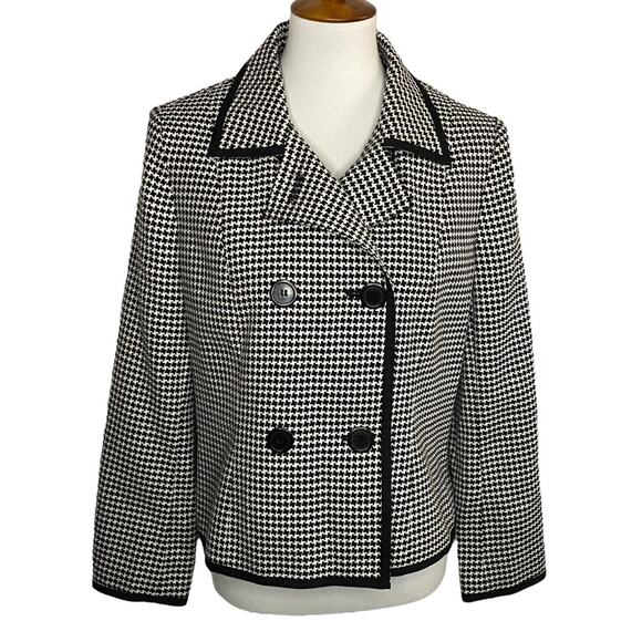Talbots Jackets & Blazers - Vintage Talbots Houndstooth Plaid Blazer Black Wool Jacket 12P Preppy Academia